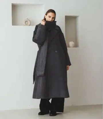 selle glant 더블 브레스트 샤기 머플러 코트