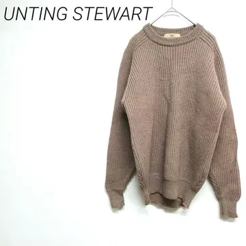 UNTING STEWART 베이지 리브 편직 긴팔 스웨터 모 100% M