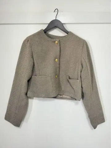 LAUIR 골드 버튼 트위드 자켓 겉옷 브라운 숏