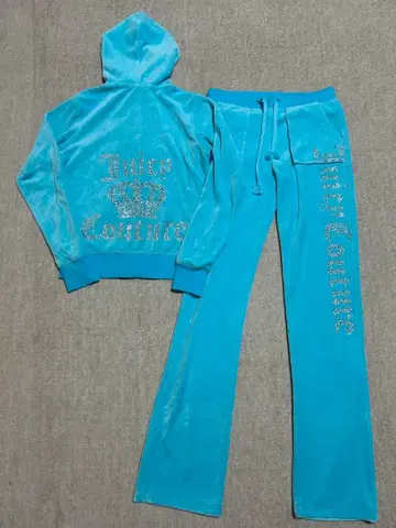 [ 새상품급 ] 터콰이즈 블루 XS 셋업 큐빅 벨로아 y2k