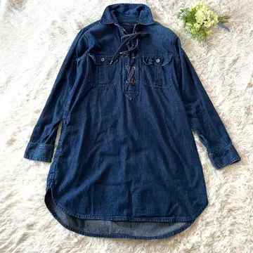 랄프 로렌 데님 레이스업 셔츠 원피스 긴팔 튜닉
