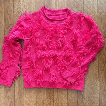 프린지 핑크 니트 스웨터
