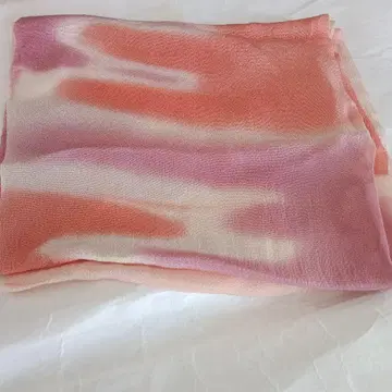 오렌지 핑크 그라데이션 오비 장식 천 크레이프 원단