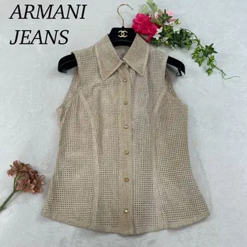 K229 M 아르마니진 가죽 메쉬 베스트 베이지 여성용
