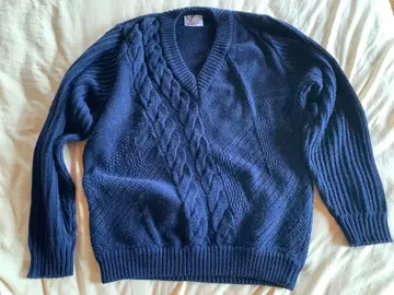 기업 로고 네이비 케이블 짜임 V넥 니트 M BMW 스웨터