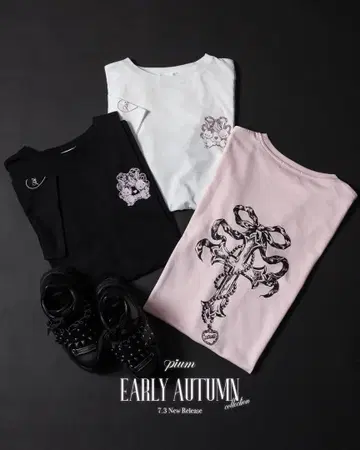 pium 리본 크로스 오버사이즈 반팔 티셔츠