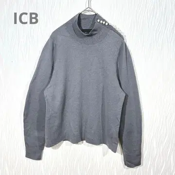 아이시비 울 x 실크 하이넥 니트 L 그레이 펄 버튼