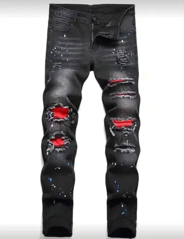 데미지 가공 스키니 청바지 블랙