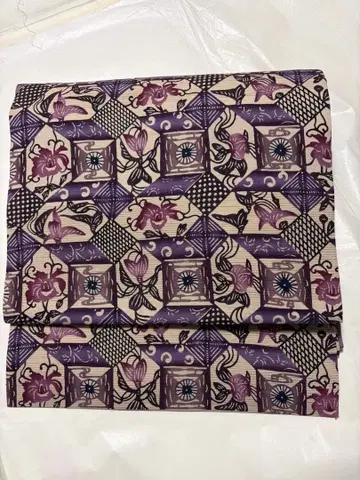 빙가타 에이준 나고야 오비 보라색 계열 꽃무늬