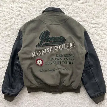 PAZZO 자수 가죽 긴팔 와펜 바시티 자켓