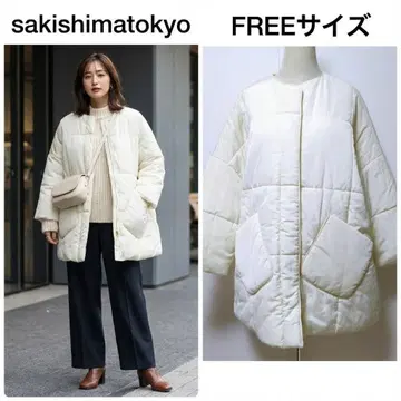 사키시마 도쿄 퀼팅 코트 노카라 화이트 F 아우터 새상품급