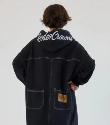 로데오 크라운 RCS 컬러 스티치 후드티 원피스 BLACK 롱 원피스