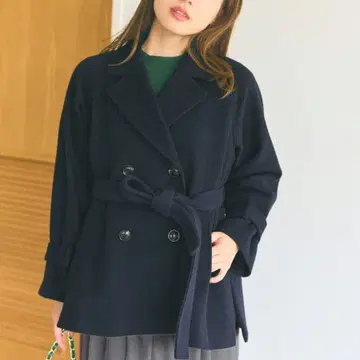 클리닝 완료 COHINA 울 비버 미들 기장 코트 네이비