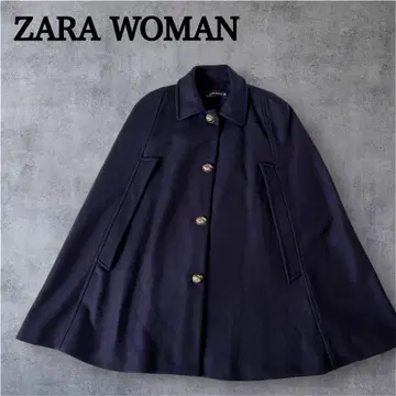 ZARA WOMAN 울 혼방 골드 버튼 케이프풍 코트 M 네이비