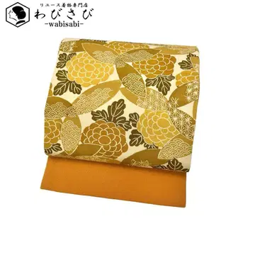 나고야 오비 형염 국화꽃 무늬 크레이프 원단 미색 O-4592