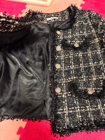 노카라 트위드 자켓 블랙 화이트 체크