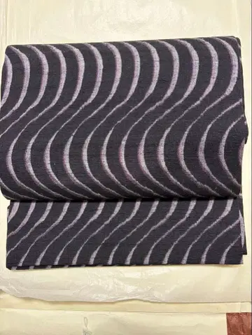 유키 쓰무기지 나고야 오비 블랙과 보라색의 물결 무늬