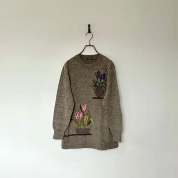구제 의류 꽃무늬 니트 하이 게이지 레트로 그레이지 M 걸리시 튜닉 기장