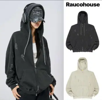 [ Raucohouse ] 데미지 지퍼 후드티