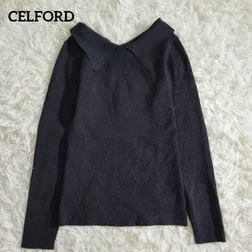 새상품급 셀포드 긴팔 티셔츠 니트 카라 부착 라메 블랙 S