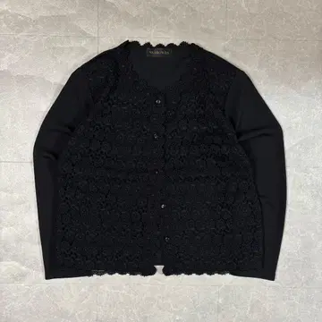 오피스 캐주얼 레이스 노카라 가디건 블랙 M 겉옷