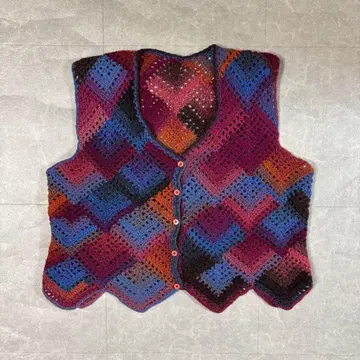 [ 하나뿐인 ] 크로 셰 뜨개질 믹스 컬러 니트 베스트 레트로 레이어드