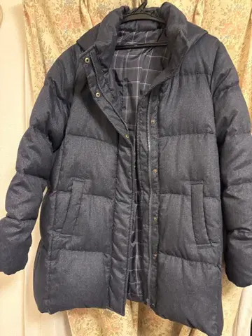 슈라루 월드 후드 부착 다운 코트 다운 자켓 데님 계열 네이비