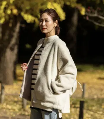 글로벌 워크 리버서블 보아 블루종 아이보리