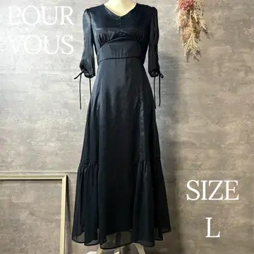 POURVOUS 라메 오간자 원피스 결혼식 네이비 빅 사이즈 L