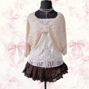 y2k axes femme 리본 레이스 돌먼 니트 위시코어