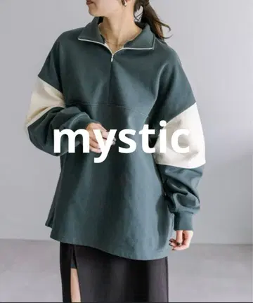 mystic 배색 하프 ZIP 맨투맨/그린