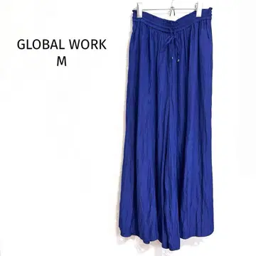 글로벌 워크 이지 팬츠 롱 기장 허리밴딩 끈 포함 깔끔한 색상의 블루