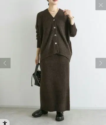 리브 드와 셋업 페더 라메 가디건 스커트 브라운