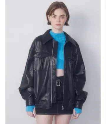 EMODA 인조 가죽 오버 블루종 블랙 / FREE