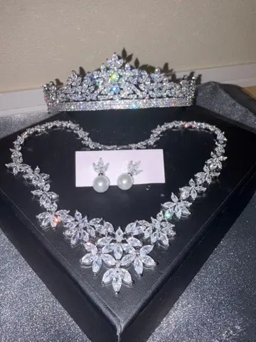 크리스탈 티아라 목걸이 귀찌 3종 세트