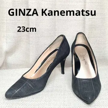 블랙 스트라이프 패턴 하이힐 펌프스 23cm