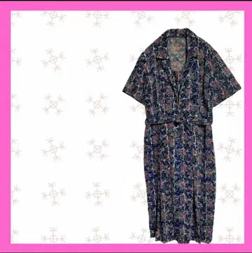 빈티지 새상품급 시어 종아리 기장 원피스 아이렛 꽃무늬 반팔 리본