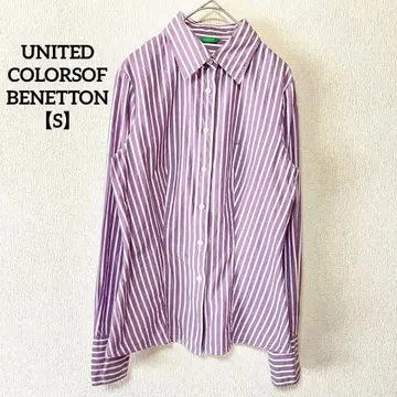 베네통 [ S ] 스트라이프 로고 커터 셔츠