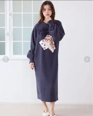 택 포함 새상품 시추 패턴 자카드 원피스 NVY F 룸웨어