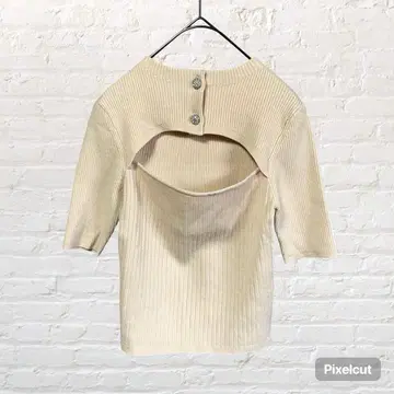 50187 Rady 등 트임 리브 니트 상의 M 베이지 백 오픈