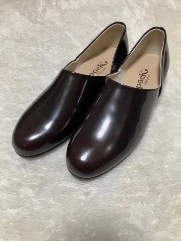 거의 새상품 [하루타] 스포크 슈즈 (24.5) 슬립온 가죽 브라운