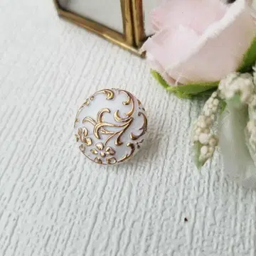 화이트 x 골드 무늬 체코 유리 버튼 목걸이/반지 0801