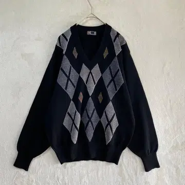 새상품급 DAKS 아가일 무늬 니트 스웨터 울 케이블 짜임 일본제
