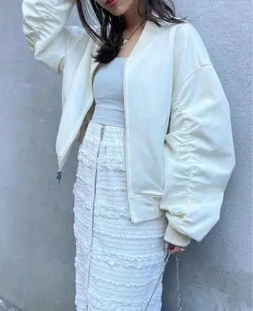 chico 화이트 시스루 블루종 자켓