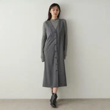 오파크 클립 2WAY V넥 오버롤 스커트