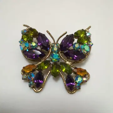 나비 디자인 브로치 다색 스톤