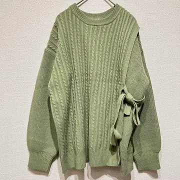 M327 [지유] 니트 풀오버 리브 절개 오버 사이즈 리본