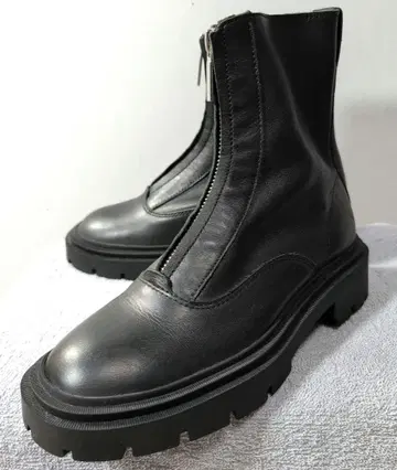 ZARA 센터 지퍼 가죽 숏부츠 통굽 블랙 36