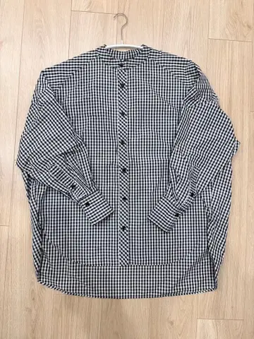 마챗 깅엄 체크 스탠드 카라 오버 셔츠