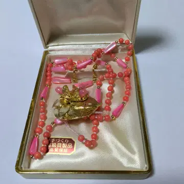 쇼와 레트로 핑크 골드 꽃 모티브 브로치 목걸이 세트